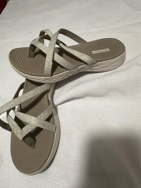 Skechers Neutral Taupe Crisscross Slip-On Sandal